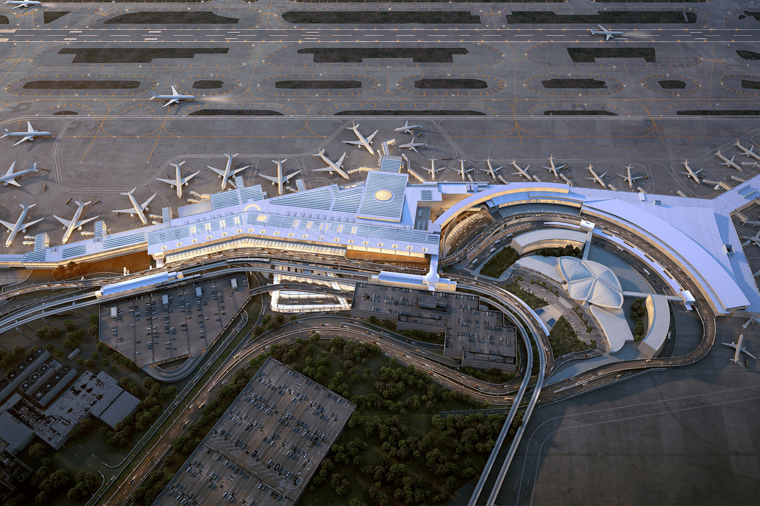 Aerial rendering of the new Terminal 6 